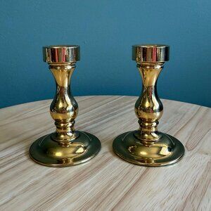 Vintage Baldwin Brass Candlestick Pair 3.75" Tall Green Felt Bottoms Elegant Hom